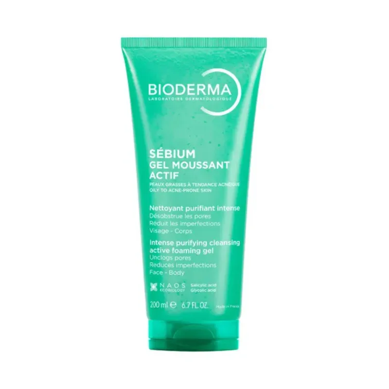 BIODERMA SEBIUM GEL MOUSSANT ACTIF 200ML PEAUX GRASSES A TENDANCE ACNEIQUE