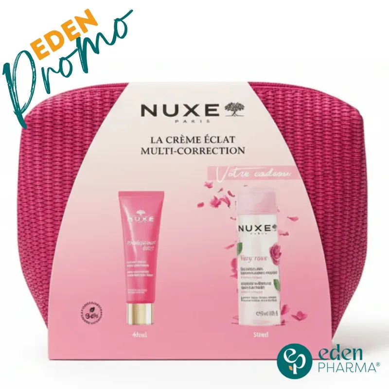 NUXE COFFRET CRÈME ÉCLAT MULTI-CORRECTION PRODIGIEUSE BOOST 40ML + EAU MICELLAIRE VERY ROSE + TROUSSE ROSE