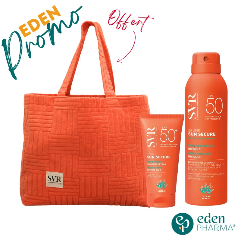 SVR SAC SUN SECURE BLUR, SANS PARFUM OU TEINTE SPF50 50ML + SVR SUN SECURE BRUME SPF50 200ML
