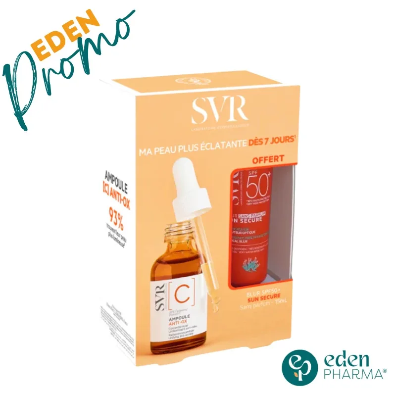 SVR AMPOULE ANTI OX VITAMINE C 20% + SUN SECURE BLUR SANS PARFUM 15ML GRATUIT
