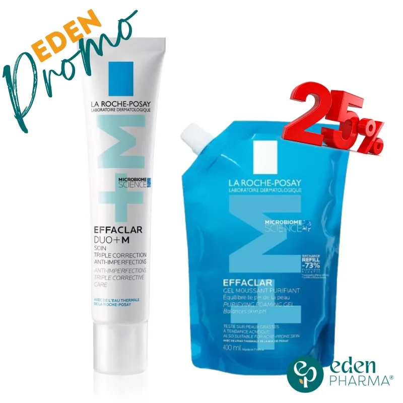 LA ROCHE POSAY PACK EFFACLAR (DUO M+ 40ML+GEL MOUSSANT RECHARGE 400ML-25%)