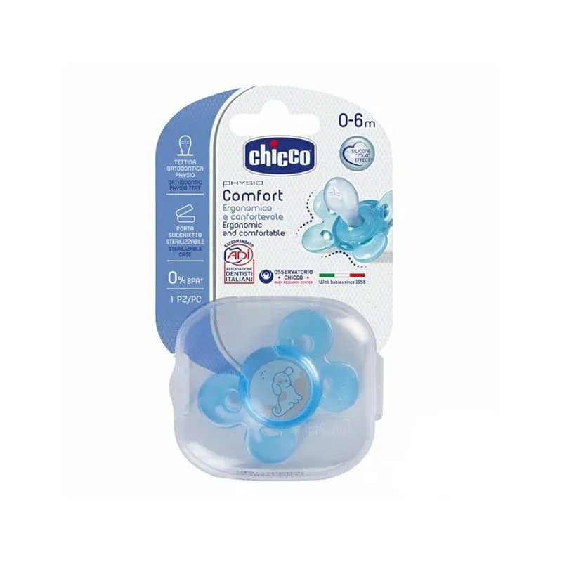 CHICCO SUCETTE PHYSIO COMFORT SILICONE 0-6M+ BLEU