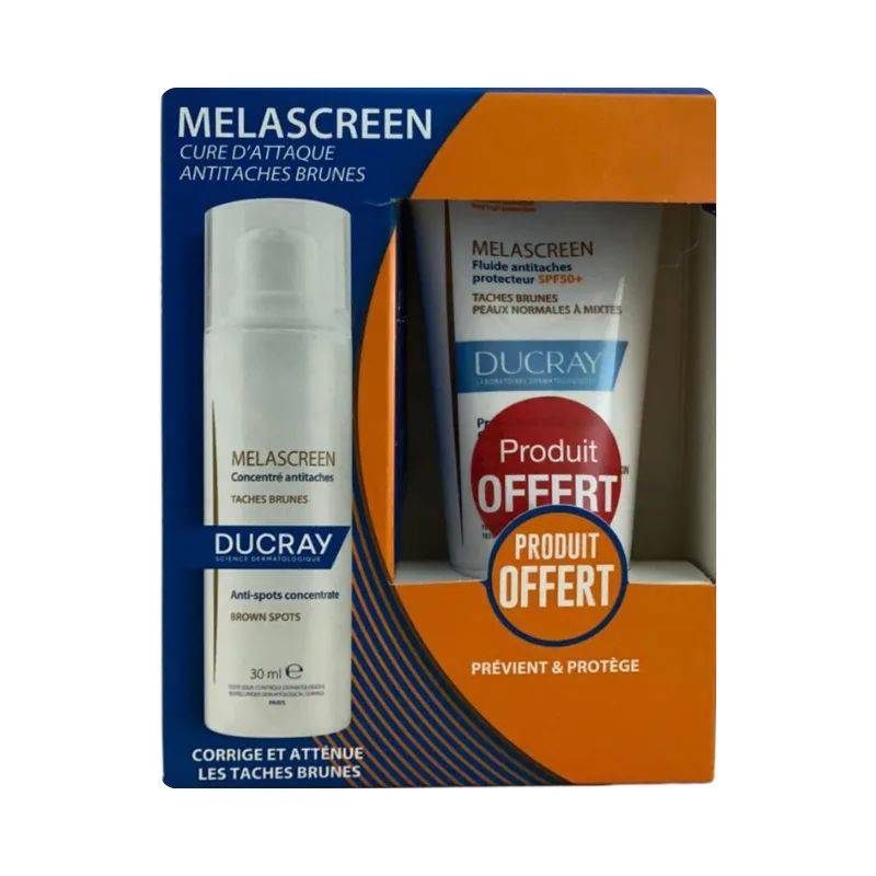 DUCRAY COFFRET MELASCREEN CONCENTRE ANTI TACHES 30ML+FLUIDE ANTI TACHES PROTECTEUR SPF50+ 50ML PMG (OFFERT)
