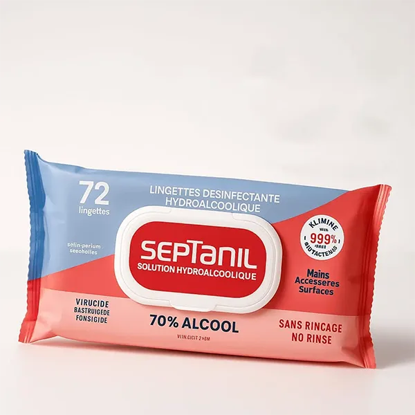 SEPTANIL LINGETTES DÉSINFECTANTE HYDROALCOOLIQUE 70% ALCOOL B/72