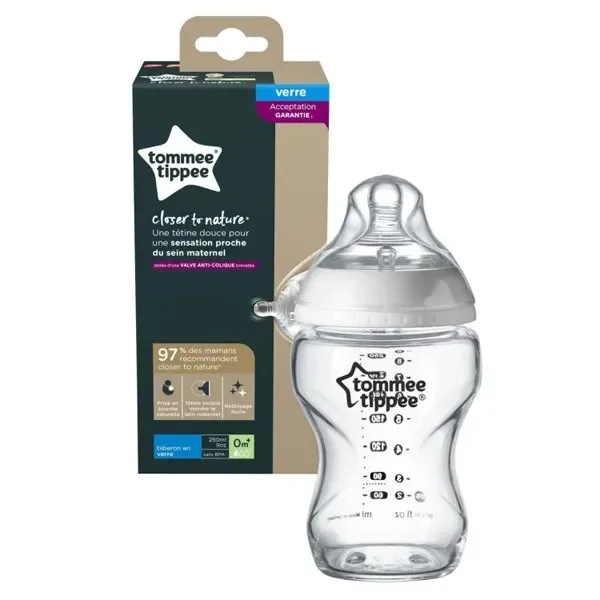 TOMMEE TIPPEE COLSE TO NATURE BIBERON BLANC EN VERRE 0M+ 250ML