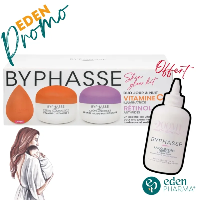 BYPHASSE KIT SKIN GLOW CREMES VITAMINE C 50ML ET RETINOL 50ML+BEAUTY BLENDER (OFFERT) 