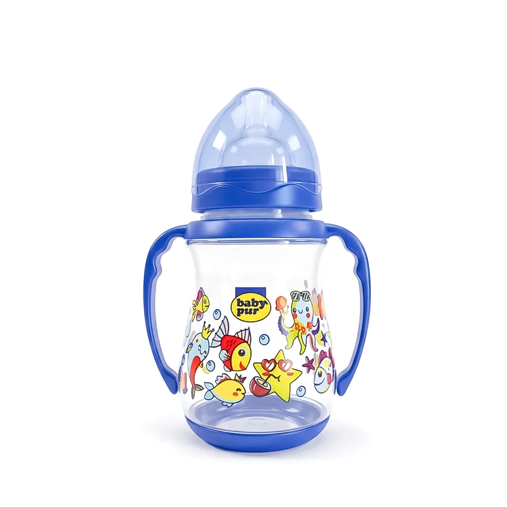 BABY PUR BIBERON COL LARGE PASTEL EN PLASTIQUE AVEC ANSE 240ML REF NWN-022