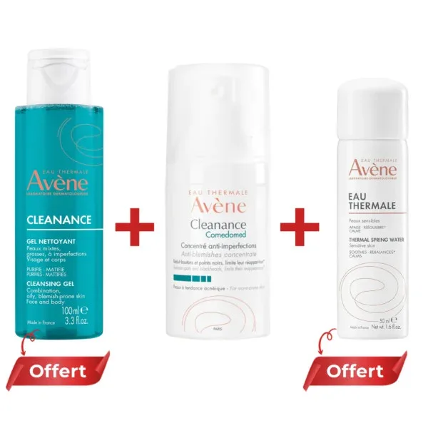 AVENE PACK CLEANANCE COMEDOMED 30 ML + GEL NETTOYANT + EAU THERMALE OFFERT
