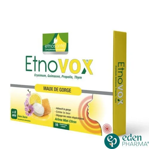 ETNOVOX MAUX DE GORGE MIEL CITRON 16 COMPRIMES
