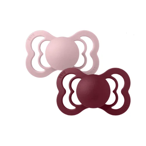 BIBS 2 SUCETTES SUPREME PACIFIER PINK PLUM ELDERBERRY SIZE 2