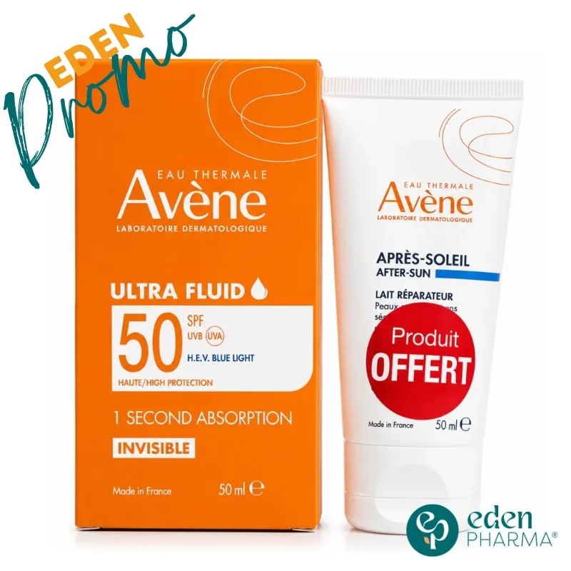 AVENE DUO ULTRA FLUIDE INVISIBLE SPF50 50ML + LAIT APRES SOLEIL 50ML OFFERT