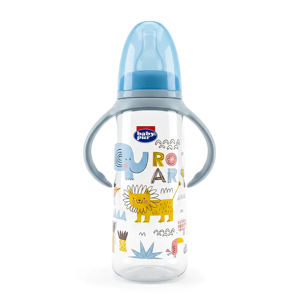 BABY PUR BIBERON EN PLASTIQUE ANTI-COLIQUE EARTH COLORS AVEC ANSE 250ML REF 72503