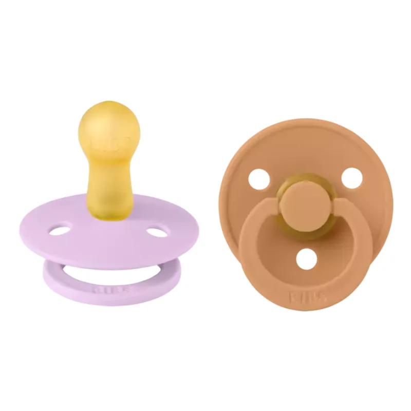 BIBS 2 SUCETTES COLOUR NATURAL RUBBER VIOLET SKY PUMPKIN SIZE 2