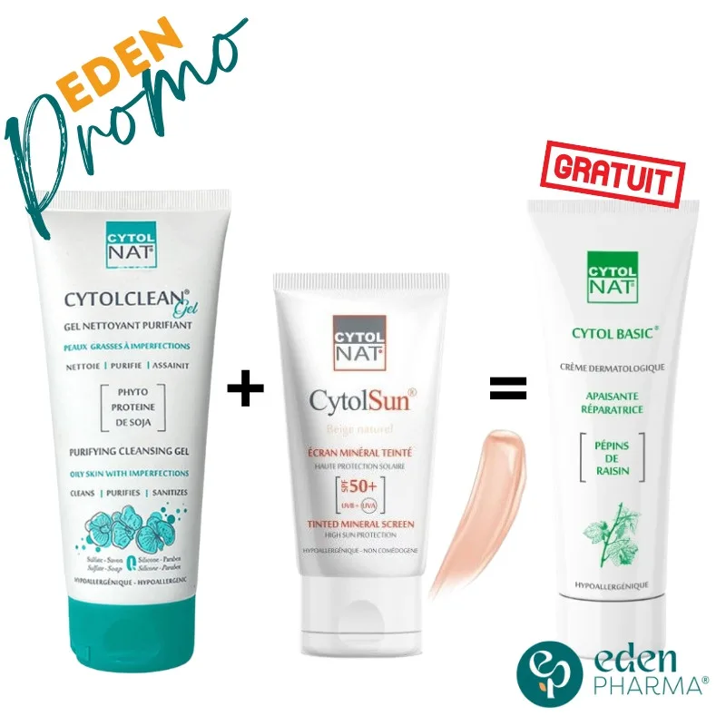 PACK CYTOLCLEAN NETTOYAGE+CYTOLSUN BEIGE NATUREL+CYTOLBASIC 50ML OFFERT