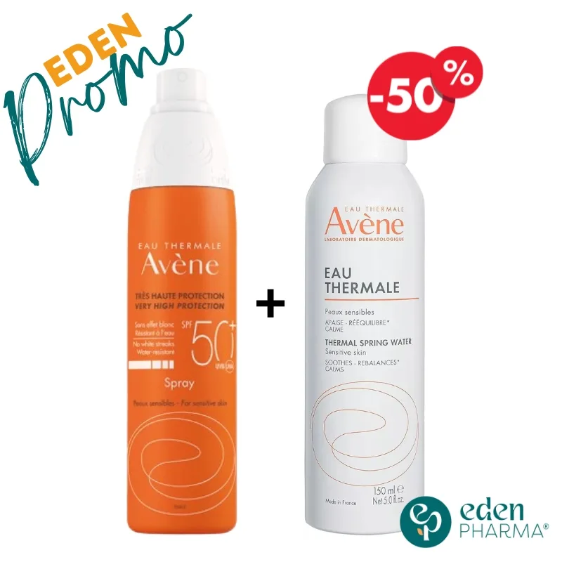 AVENE COFFRET ECRAN SOLAIRE SPRAY ADULTE SPF50+ 200ML + EAU THERMALE 150ML -50%