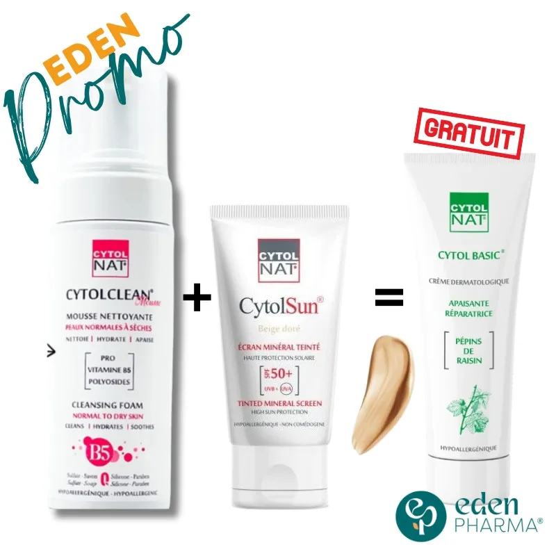 PACK CYTOLCLEAN MOUSSE+CYTOLSUN BEIGE DOREE+CYTOLBASIC 50ML OFFERT
