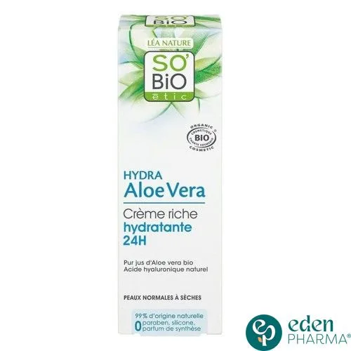 SO BIO HYDRA ALOE VERA CREME RICHE HYDRATANTE 24H PEAUX NORMALES A SECHES 50ML