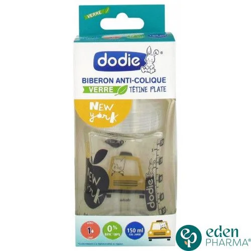 DODIE biberon verre anti-col 0-6 m new york 150 ml