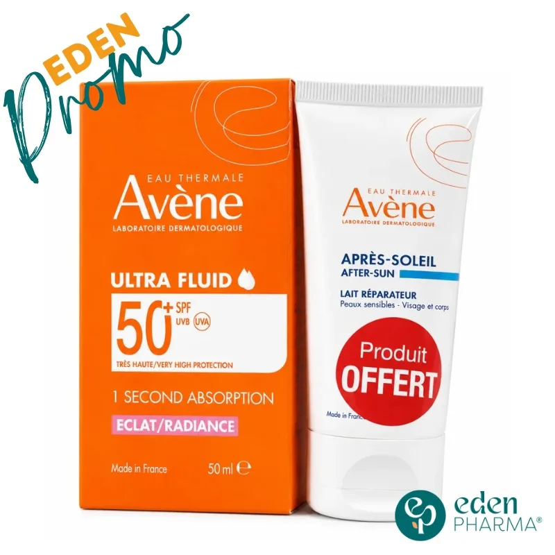AVENE DUO ULTRA FLUID ECLAT RADIANCE SPF50+ 50ML + LAIT APRES SOLEIL 50ML OFFERT