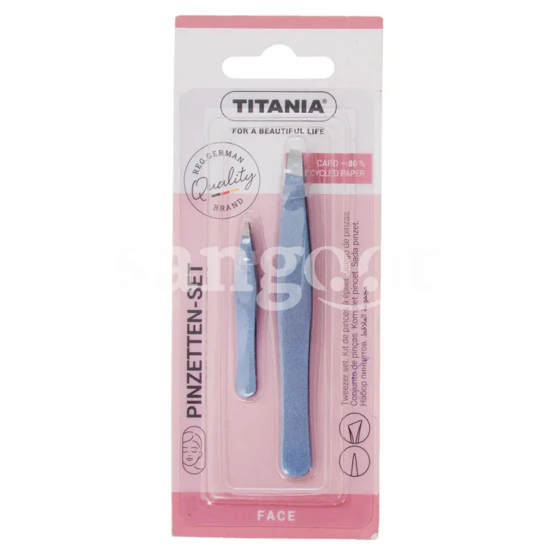 TITANIA 1072/BL B SET DE 2 PINCES A EPILER INOX BLEU SATINE 9.5CM+ 5CM