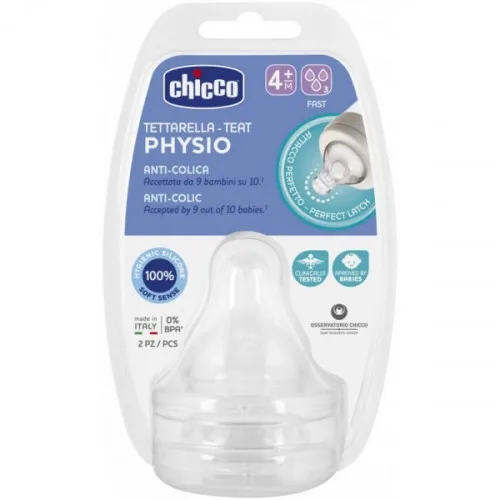 CHICCO LOT DE 2 TETINES SILICONE, 4M+