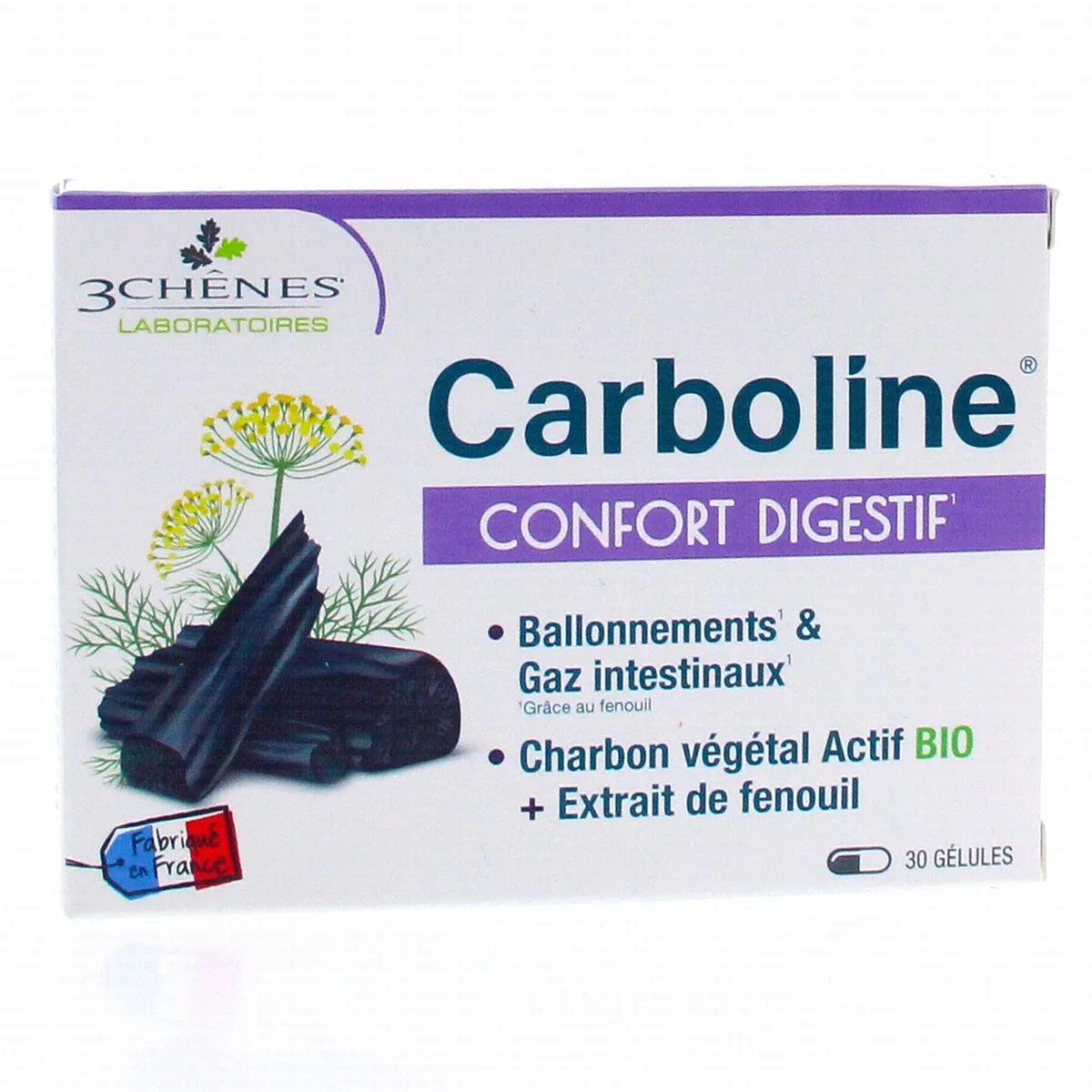 3 CHENES CARBOLINE BALLONNEMENTS GAZ INTESTINAUX 30 GELULES