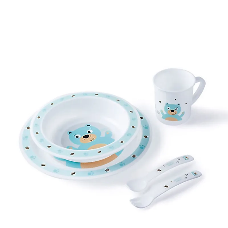 CANPOL BABIES set repas 5p turquoise happy animals ours 4/401