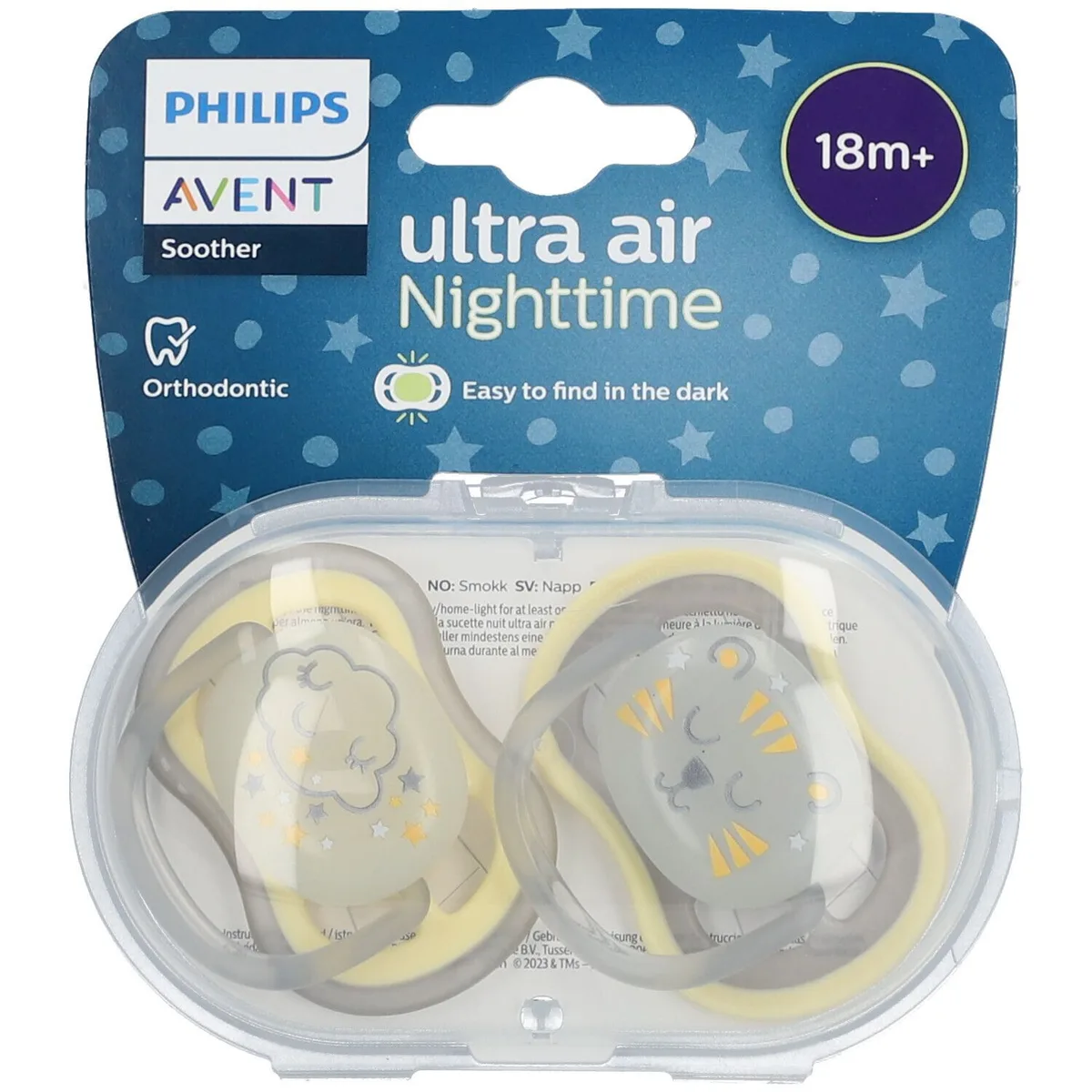 AVENT SUCETTE ULTRA AIR NIGHT NEUTRE +18 MOIS (COULEUR NON SÉLECTIONNABLE) 2 PC(S)
