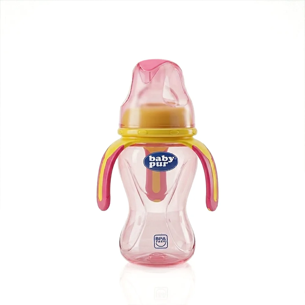 BABY PUR BIBERON COL LARGE EN PLASTIQUE AVEC TRIPLE ANSE 240ML REF 9011