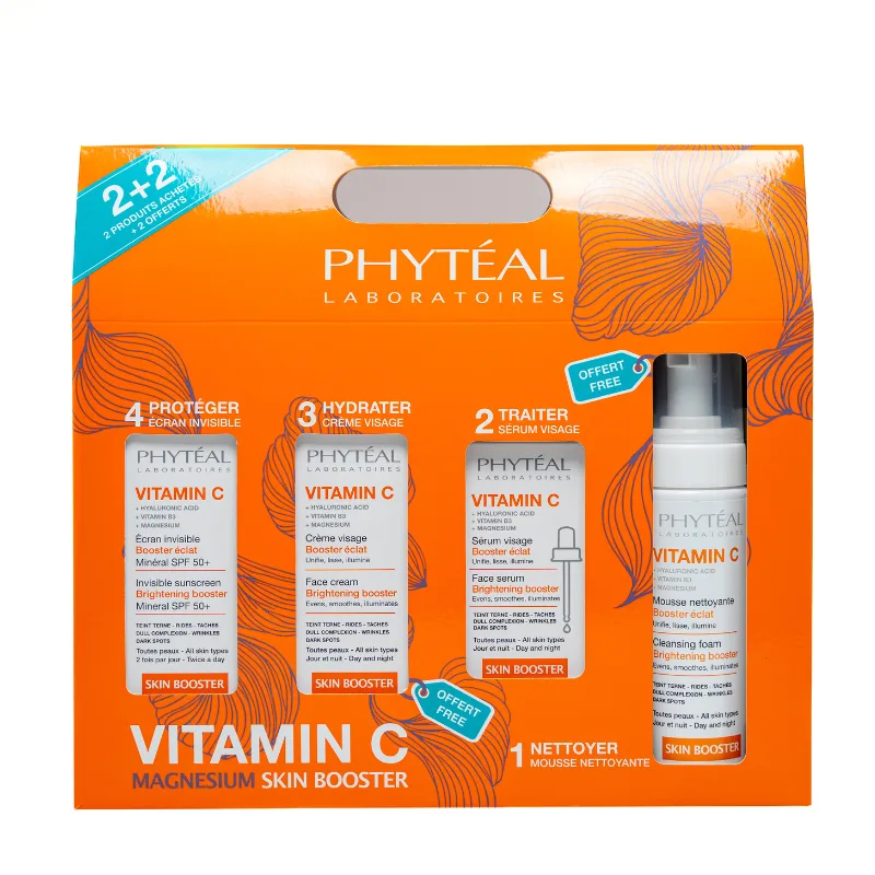 PHYTEAL COFFRET VITAMINE C SERUM VISAGE+ECRAN INVISIBLE+(MOUSSE ET CREME GRATUITES)