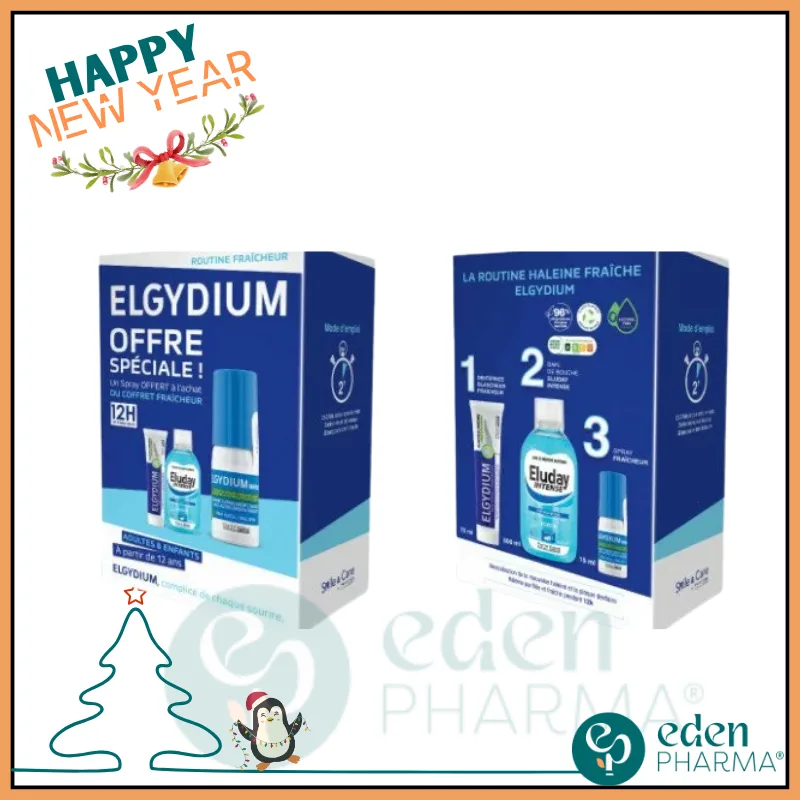 ELGYDIUM BAIN DE BOUCHE INTENSE + DENTIFRICE BLANCHEUR + SPRAY FRAÎCHEUR GRATUIT