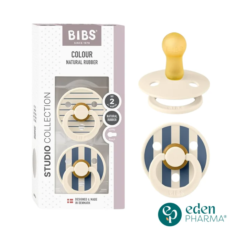 BIBS 2 SUCETTES NATURAL RUBBER (BEIGE-BLEU) 2 AGE 6M+