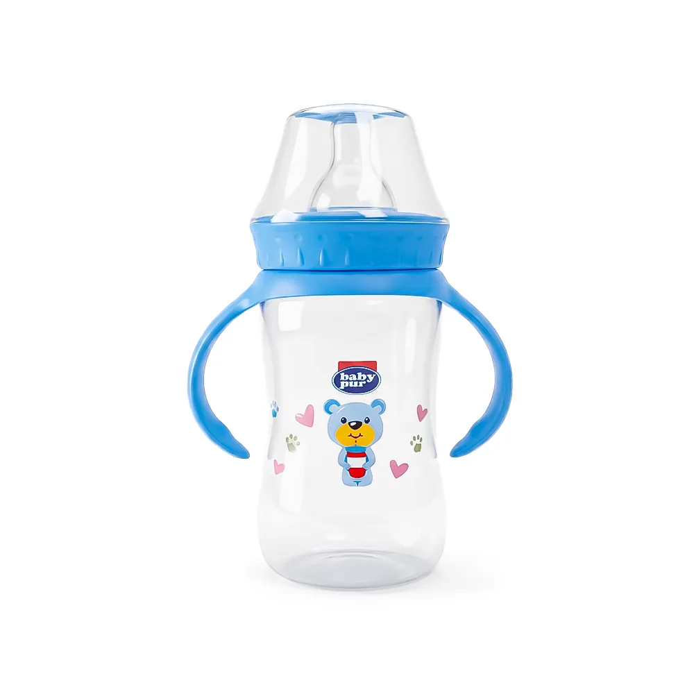 BABY PUR BIBERON LARGE EN PLASTIQUE AVEC ANSE COUVERCLE TORSADE 250ML 250ML REF72011