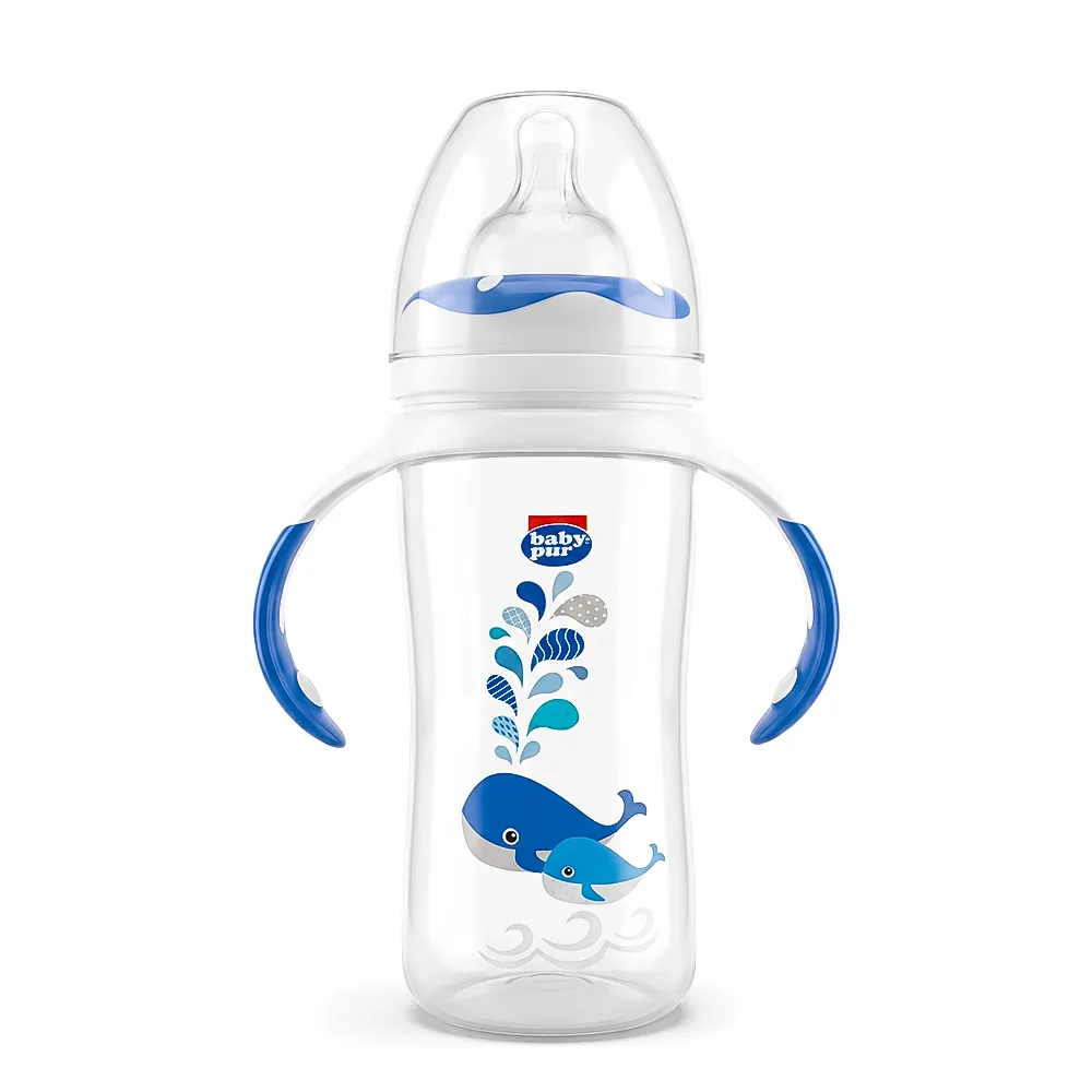 BABY PUR BIBERON EN PLASTIQUE AVEC ANSE ERGONOMIQUE LARGE CARRE 250ML REF 72017