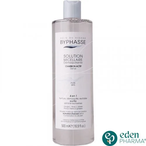 BYPHASSE SOLUTION MICELLAIRE DEMAQUILLANTE 4 EN 1 AU CHARBON ACTIF 500ML